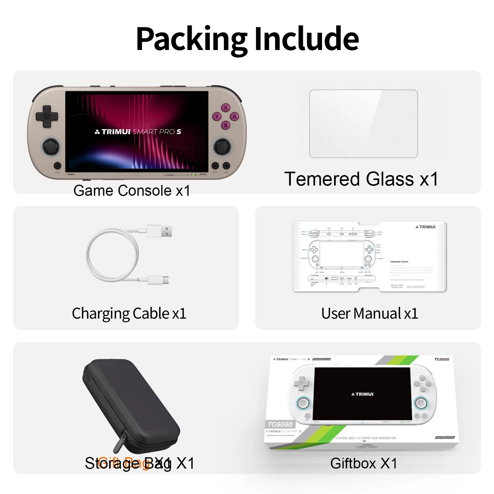 Console de jeu portable BOYHOM Trimui Smart Pro S TG5050 - Idéale pour N64/PSP, processeur octa-core 2,0 GHz, écran IPS 4,96 pouces, batterie 5000 mAh