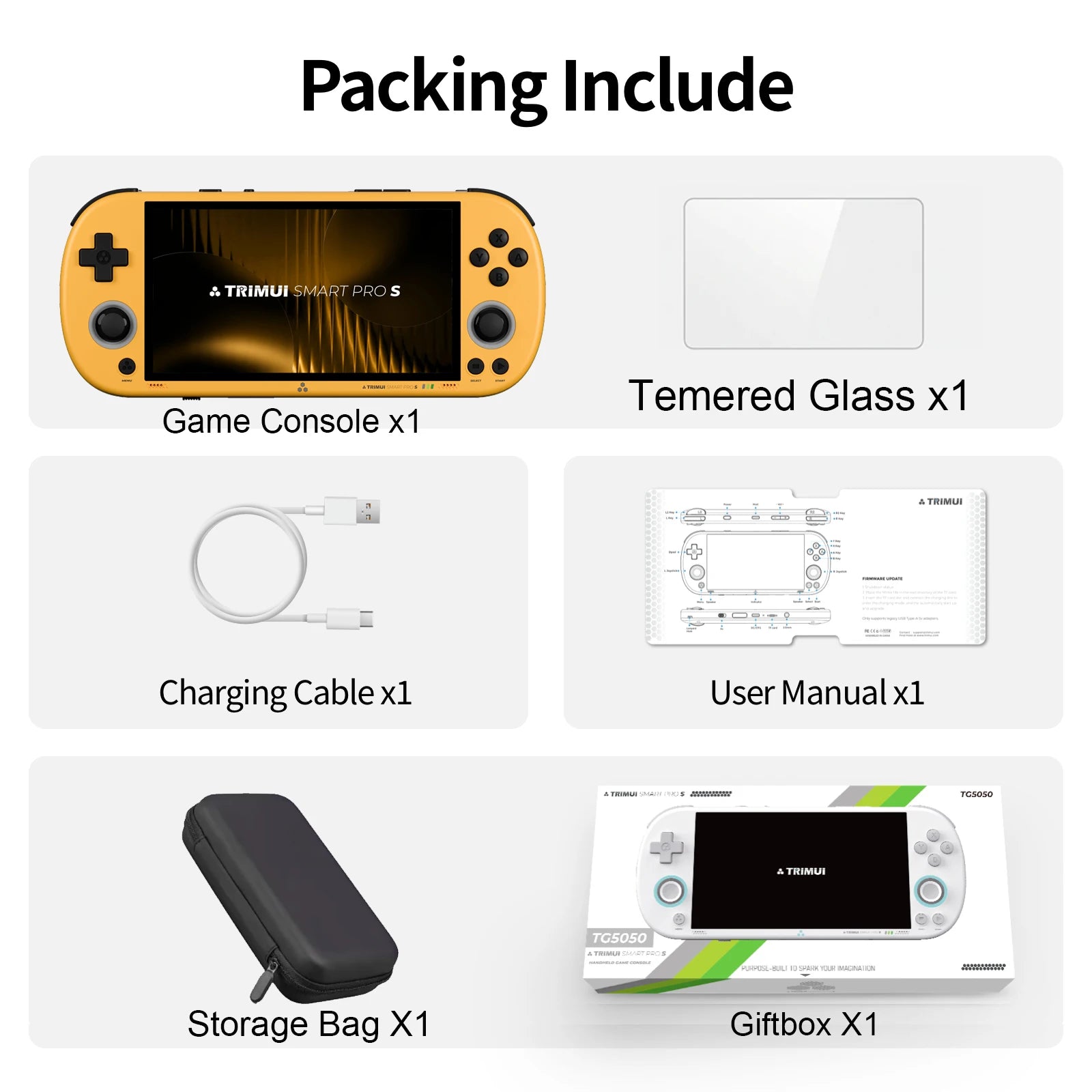 Console de jeu portable BOYHOM Trimui Smart Pro S TG5050 - Idéale pour N64/PSP, processeur octa-core 2,0 GHz, écran IPS 4,96 pouces, batterie 5000 mAh