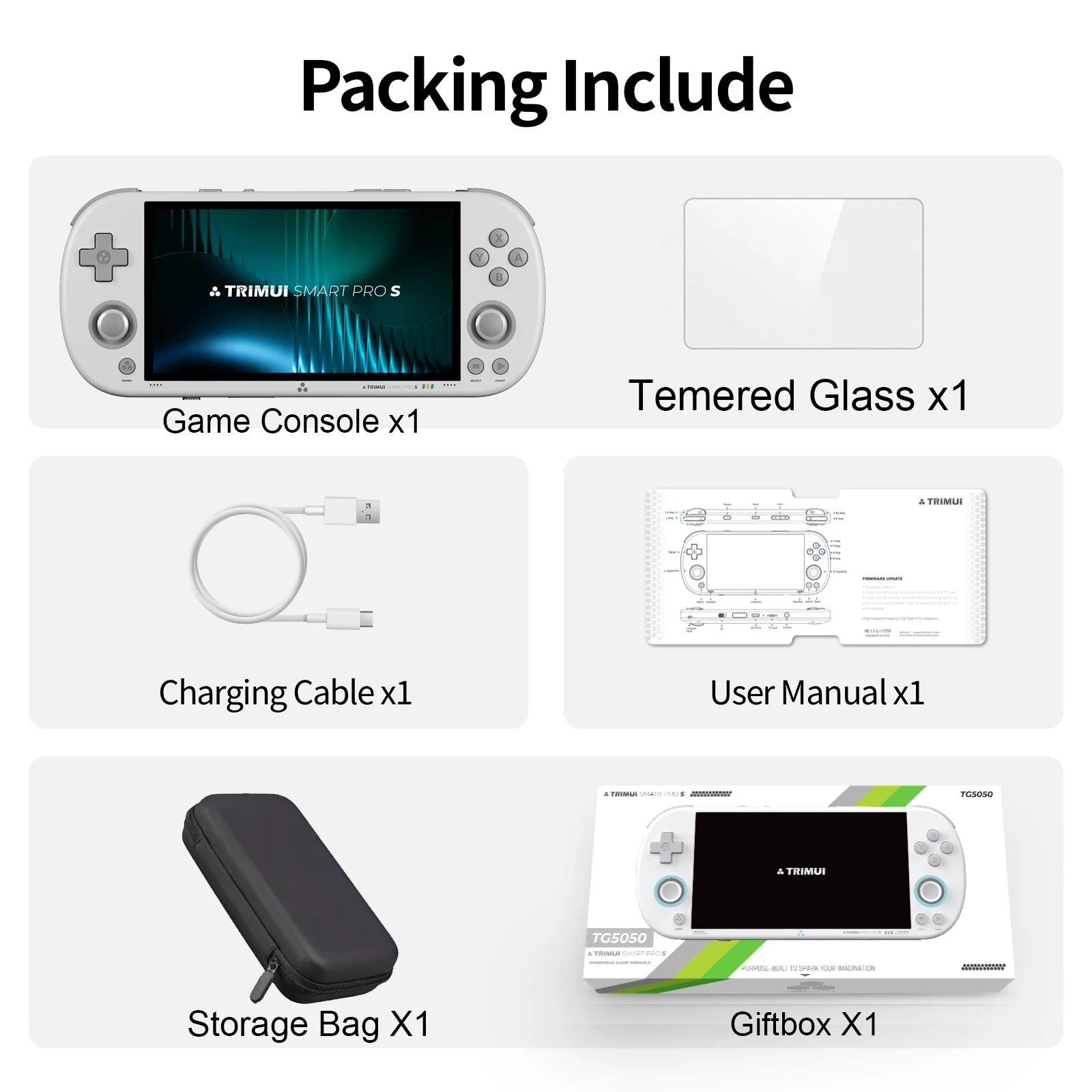 Console de jeu portable BOYHOM Trimui Smart Pro S TG5050 - Idéale pour N64/PSP, processeur octa-core 2,0 GHz, écran IPS 4,96 pouces, batterie 5000 mAh