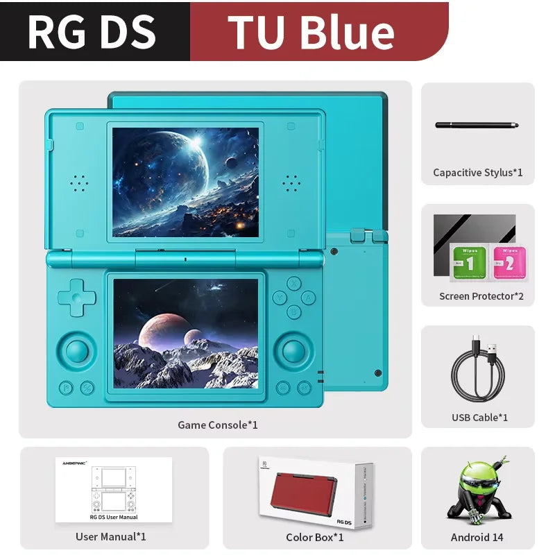 Anbernic RG DS Console de jeu vidéo rétro Android 14 4 pouces IPS double écran multi-touch lecteur de jeu à rabat RGDS pour cadeau de noël