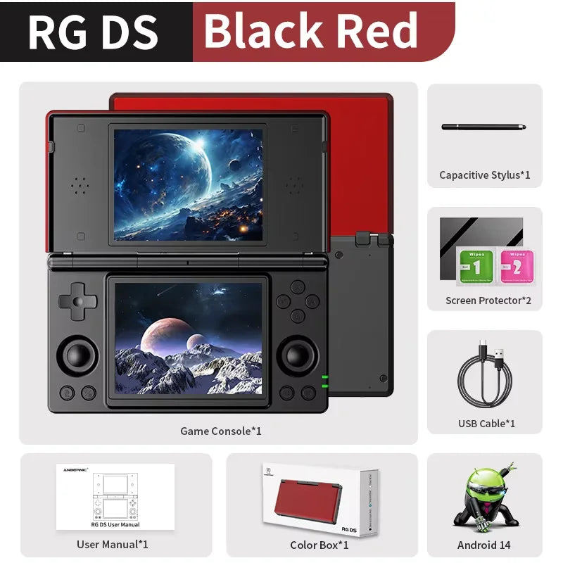 Anbernic RG DS Console de jeu vidéo rétro Android 14 4 pouces IPS double écran multi-touch lecteur de jeu à rabat RGDS pour cadeau de noël