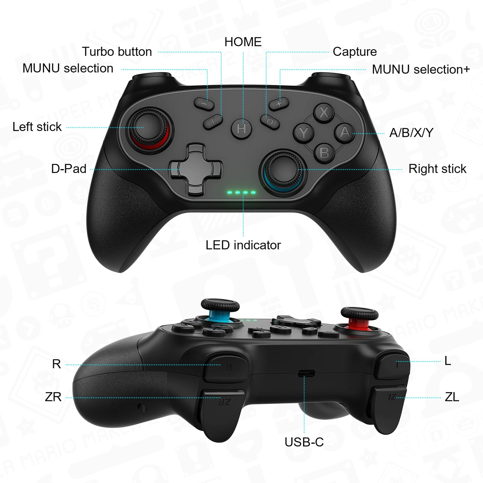 Contrôleur sans fil pour Pc/Switch/Oled/Ios/Android manette de jeu Bluetooth contrôleur de jeu Turbo Console de contrôle des vibrations à distance