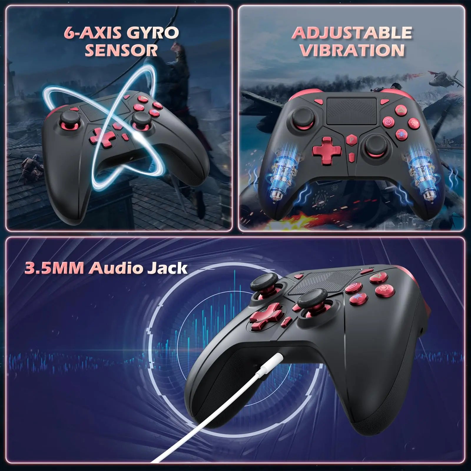 Contrôleur de jeu sans fil pour Playstation 4/PS4 Pro/Slim/PS3/PC/IOS/Console de commutation avec Turbo double Vibration gyroscope 6 axes prise Jack 3.5mm