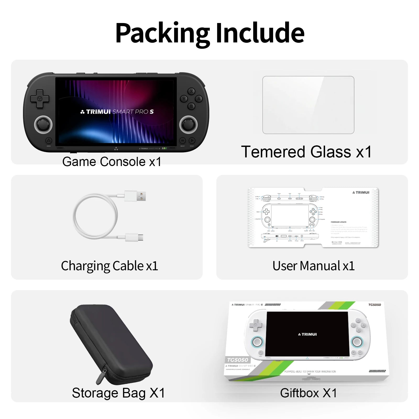 Console de jeu portable BOYHOM Trimui Smart Pro S TG5050 - Idéale pour N64/PSP, processeur octa-core 2,0 GHz, écran IPS 4,96 pouces, batterie 5000 mAh